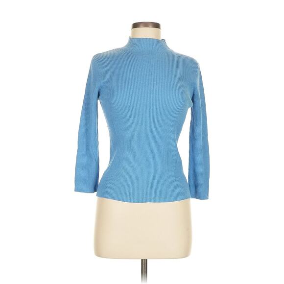 Perry Ellis VTG Sky Blue Sweater Wool Blend 90s y2k 2000 Ribbed Turtleneck Mock - Picture 1 of 4
